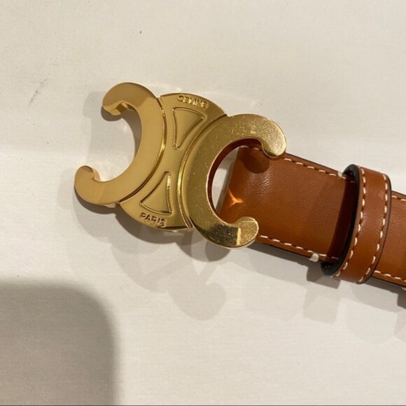 Celine Triomphe Buckle Brown Leather Belt Size 80 - Picture 3 of 6